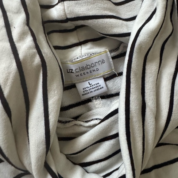 Liz Claiborne Black and White Striped Long Sleeve Top. Cowl Turtleneck sz L - Picture 4 of 13